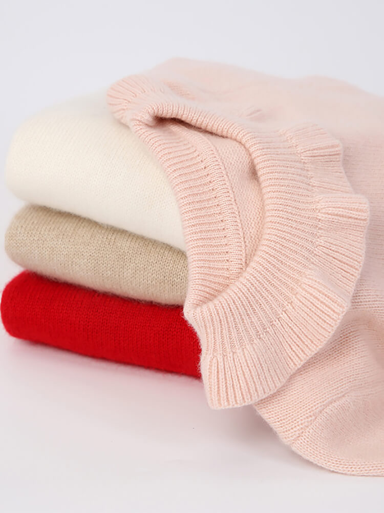 Girls Blush Pink Ruffled Collar Soft Cashmere Pullover Sweater